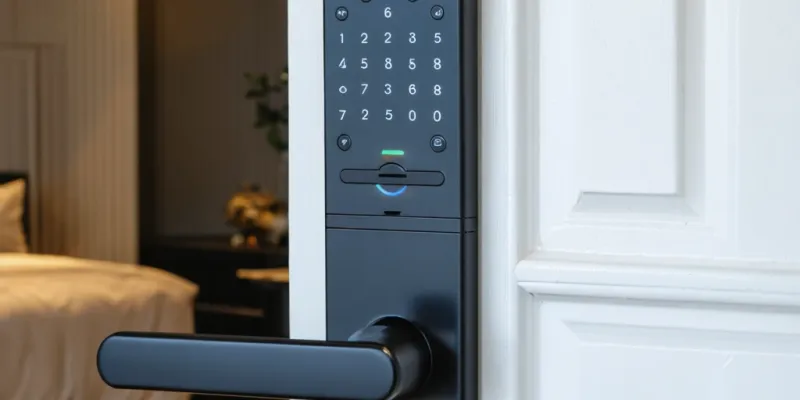 Moderner Schlüsseldienst Wien installiert ein Smart Lock an einer Haustür – innovative Sicherheit entdecken. Mehr erfahren