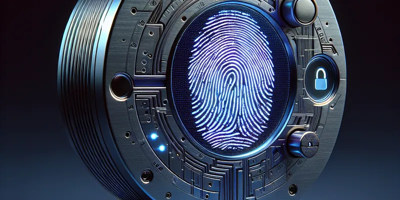 Moderner Sicherheitszylinder mit Fingerabdruckscanner an einer Haustür; innovative Zugangskontrolle erleben. Mehr erfahren.