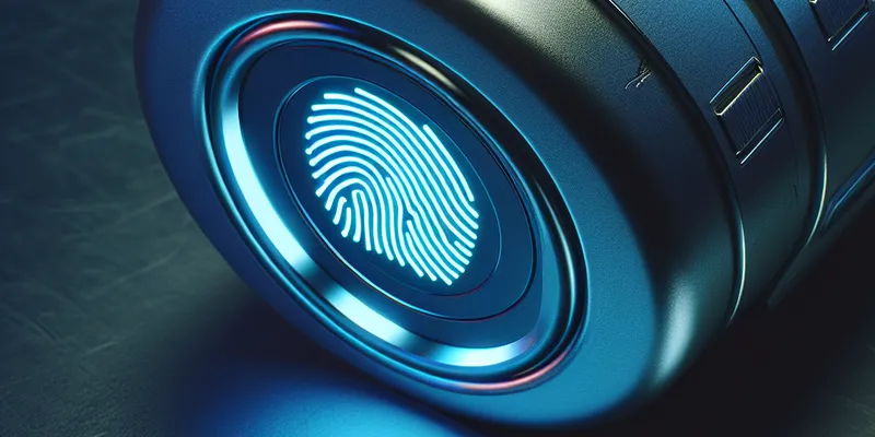 Moderner Sicherheitszylinder mit Fingerabdruckscanner an einer Haustür – innovative Zugangskontrolle für Ihr Zuhause. Mehr erfahren.