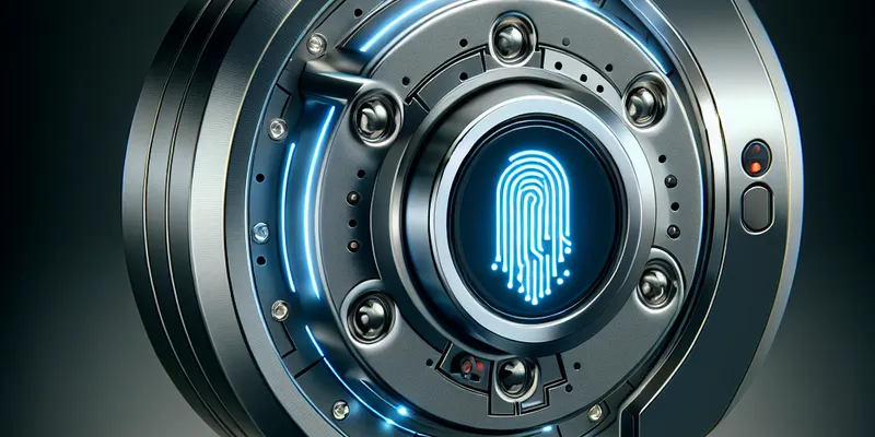 Moderner Sicherheitszylinder mit Fingerabdruckscanner an Haustür, innovative Zugangskontrolle. Entdecken Sie smarte Sicherheit. Mehr erfahren