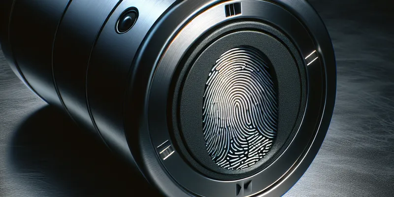 Moderner Sicherheitszylinder mit Fingerabdruckscanner an Haustür; innovative Zutrittskontrolle für mehr Sicherheit. Mehr erfahren