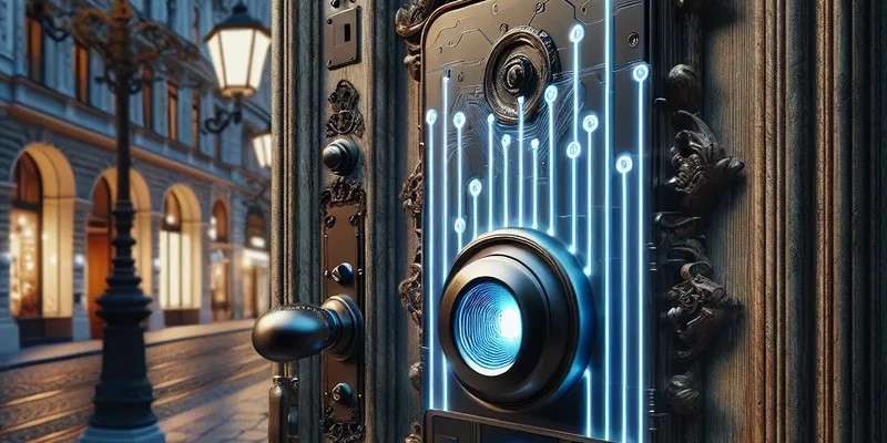 Modernes biometrisches Schloss an einer Haustür in Wien, sicher und stilvoll. Entdecken Sie innovative Zugangslösungen. Mehr erfahren