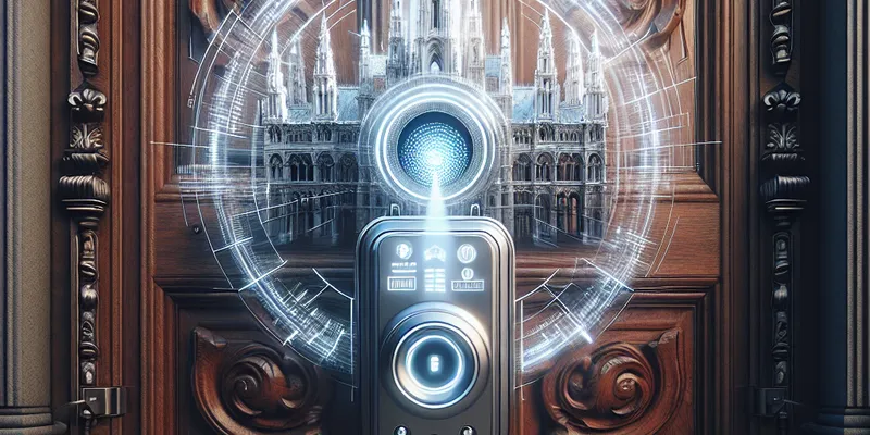 Modernes biometrisches Schloss an Haustür in Wien, innovative Sicherheitstechnologie im Einsatz. Interessiert? Mehr erfahren.